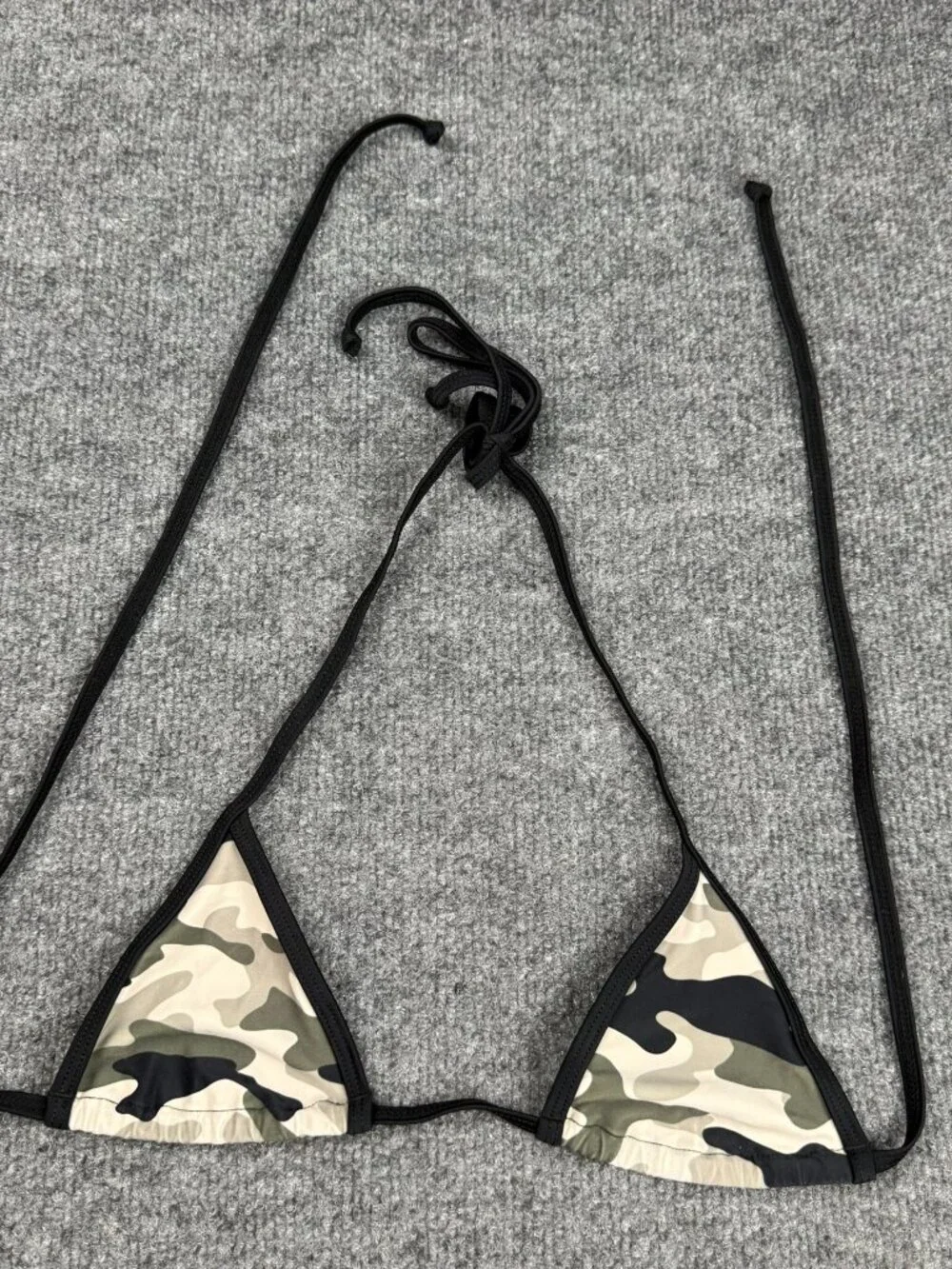 Womens Camo Micro Triangle Bikini Top Size Small Camouflage String Halter Tie